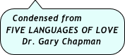 Condensed from
 FIVE LANGUAGES OF LOVE      
      Dr. Gary Chapman